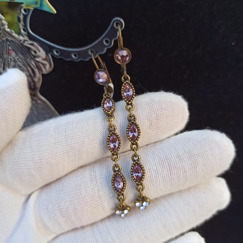 Michal Negrin Earrings Long Dainty With Lavender Swarovski Crystals Gift Box New - Picture 3 of 12