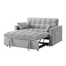 4 in1 Loveseat Sofa Bed,Multi-Function Tufted Pull-Out Sofa Bed w/Pillows,Gray