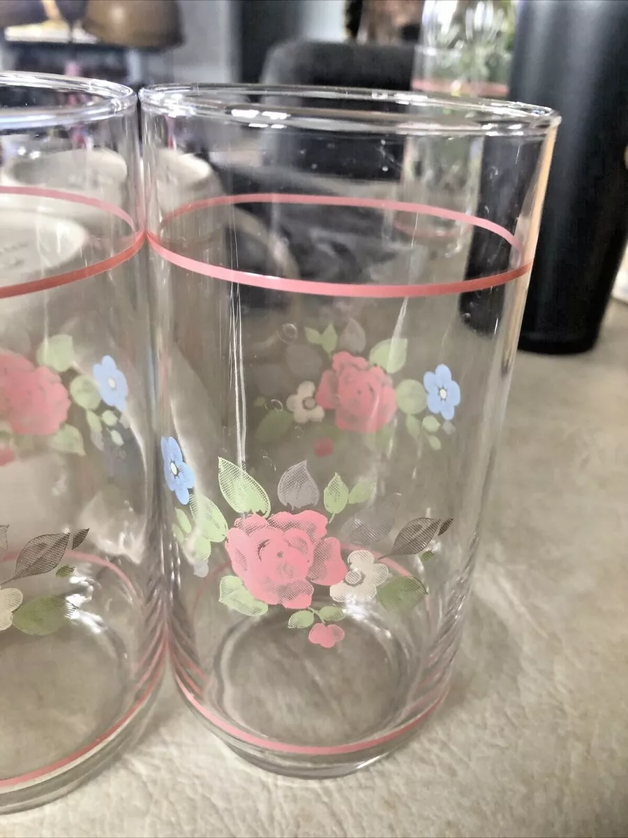 Set of 7 Vintage Pfaltzgraff Tea Rose pattern Drinking Glasses 16 oz. 2 R