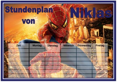   Stundenplan   SPIDERMAN 2   abwischbar   DIN A4   mit/ohne Wunsch Name 
