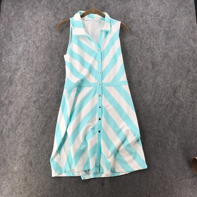 new york and company shirt dress New York & Company Shirt Dress Womens Medium Light Blue White Striped  Daydress