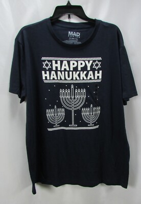 Happy Hanukkah Holiday T-Shirt Men's Black Short Sleeve 2XL