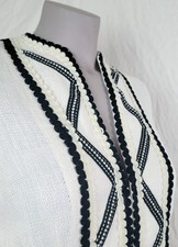 RALPH LAUREN Vintage Made in Italy Ivory Linen Blend Blazer w/ black trim Sz 4