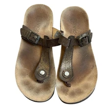 Vionic Rhinestone Slide Sandals Women’s 9 Brown Shimmer Leather Adjustable