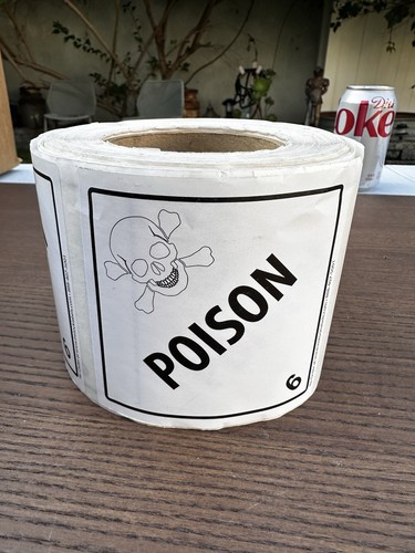 Poison Labels | 4 x 4" Inch Square Lots Left On The Roll Poison White Label