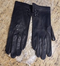 New Vintage Women's Size S 7 Blue Soft Leather Formal Gloves Button Accent