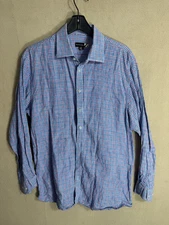 Saks Fifth Avenue Shirt Mens XL Plaid Button Down Long Sleeve Linen Casual Dress