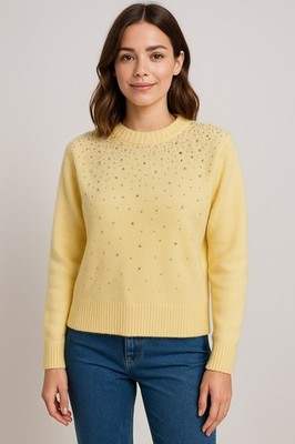 Damen Pullover gelb mit Strass Studio Elegance - elegantes Wintershirt...