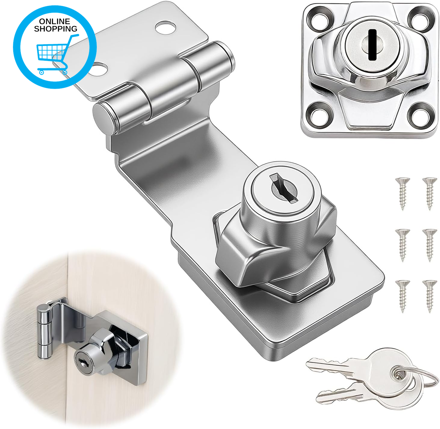 Keyed Hasp Lock Right Angle 90 Degrees Lock Hasp with Padlock and Keys, Zinc All
