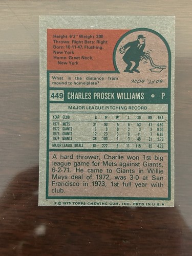 1975 Topps Mini - Charlie Williams #449 MINT off center - 第 2/2 張圖片