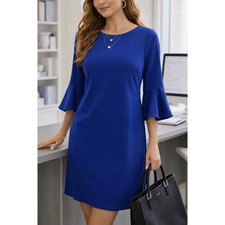 Vince Camuto Dress 12 Royal Blue 3/4 Sleeve Stretch Shift Washable Career Church