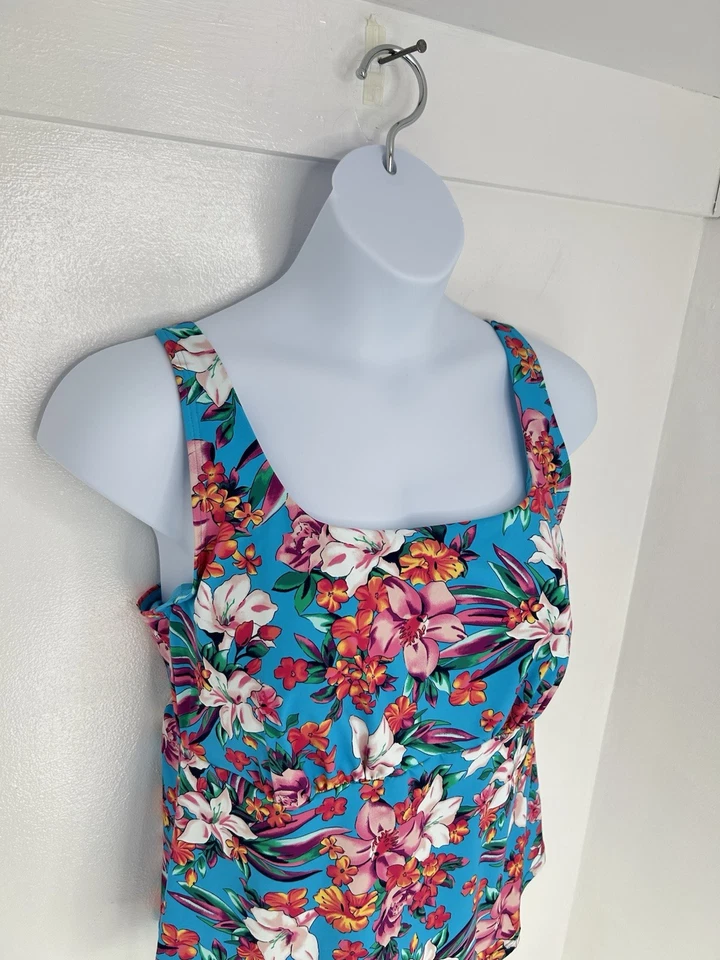 Camiseta Tankini Lands' End Floral Cuello Cuadrado Talla 18W Con Aros Natación Playa Vacaciones Foto 4 de 4