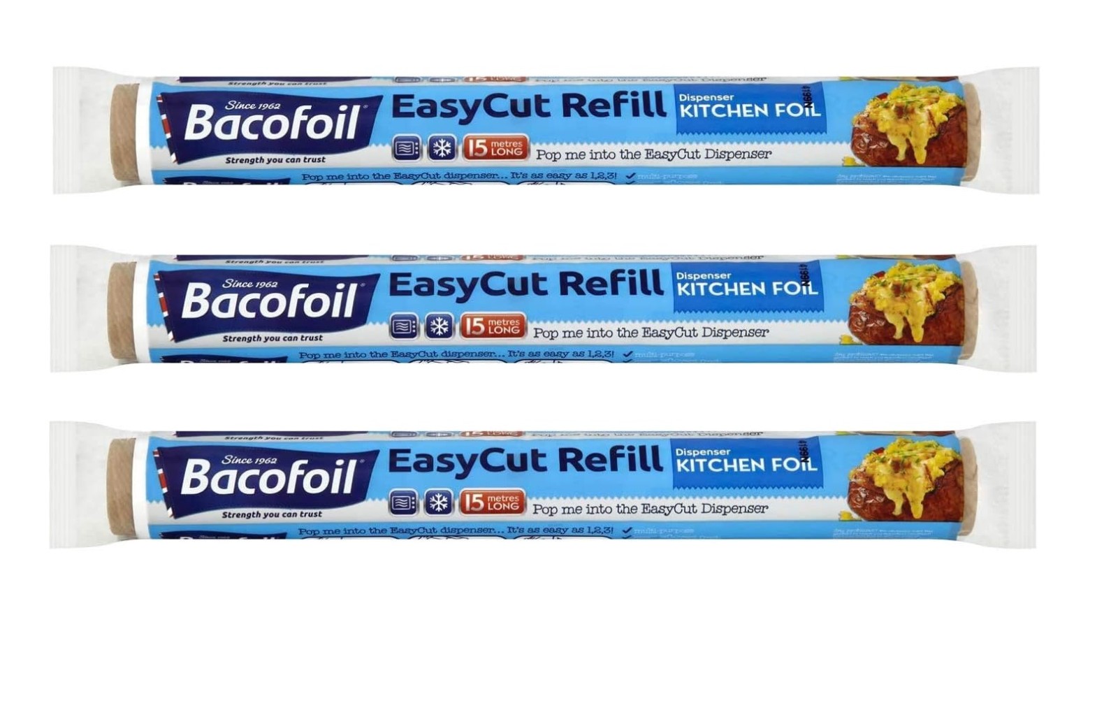 3 x Bacofoil EasyCut Foil Refill for Grilling Roasting Wrapping Freezing 300x15m