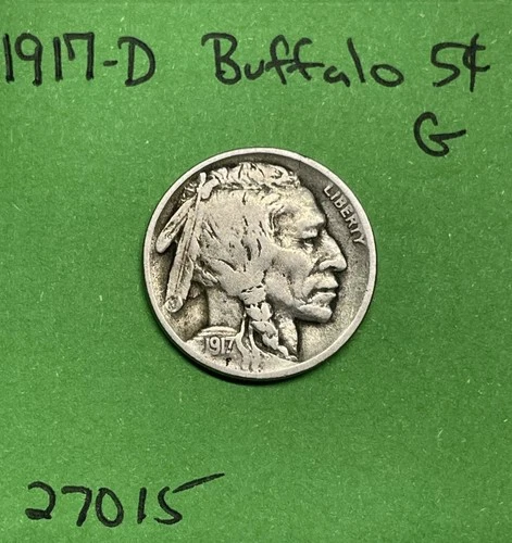 1917-D Buffalo 🦬 Indian Head Nickel 5c Good GD