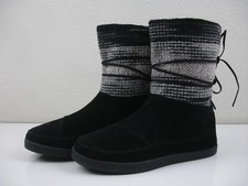 Women's 8 M Toms Nepal Boots Faux Fur Indian Blanket Moccasin Black Suede Ankle