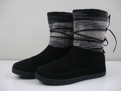 Women's 8 M Toms Nepal Boots Faux Fur Indian Blanket Moccasin Black Suede Ankle