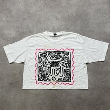 Perpetual Motion Dog T-Shirt Womens XL Cropped Abstract Animal Print Tee, White