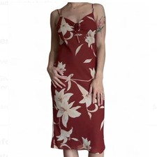Vintage Y2K Women's Burgundy Floral Midi Slip Dress Size S Romantic and Feminine