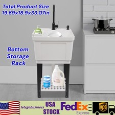Modern Laundry Sink Freestanding Utility Sink White w/ Faucet  Hoses Drain Kit