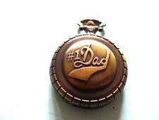 Number 1 Dad Bronzed Qtz Hunter Pocket Watch.. 48mm .. Working.