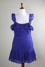 LULUS NWT Blue Floral Embroidered Eyelet Mini Flounce Ruffle Dress Size Large