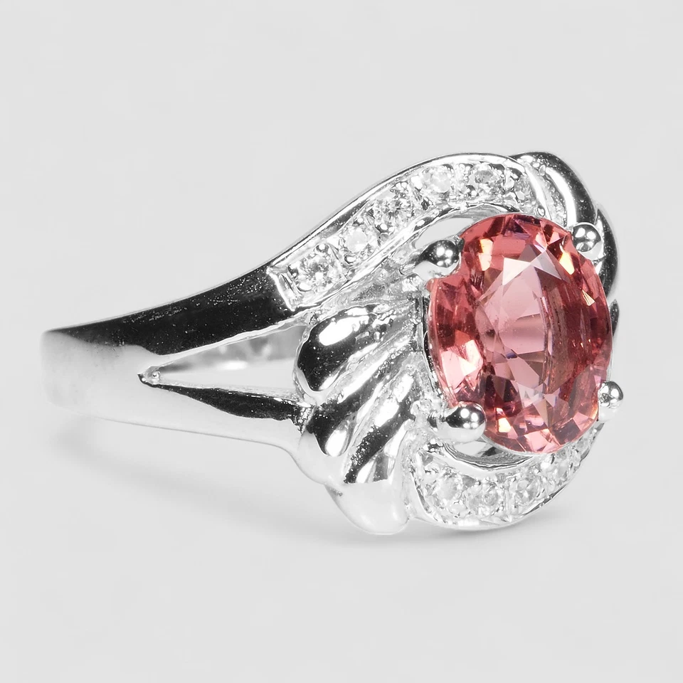 Anillos finos de joyería de plata esterlina 925 rara de turmalina Padparadscha rosa de 1,40 quilates Foto 3 de 4