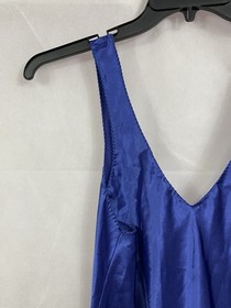 VTG 90&rsquo;s Val Mode Slip Dress Lingerie Nightgown Navy Blue Plunge Short Size L