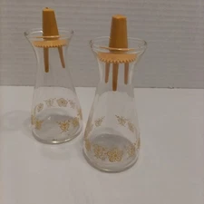 Vintage 1970's Pyrex Oil & Vinegar Cruet Set With Golden Butterfly Accent