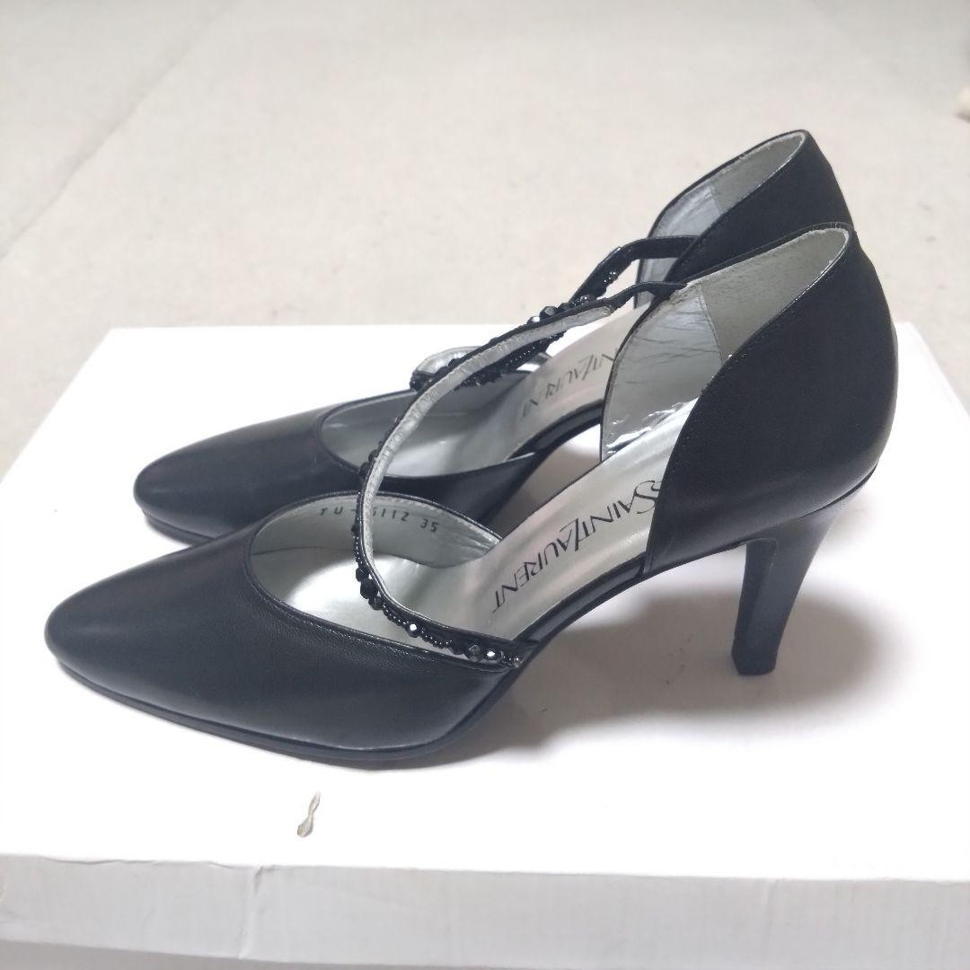 Decolte Yves Saint Laurent YSL tacco EU 35 pelle nera apertura laterale 101490K Authen