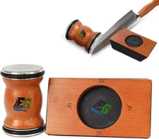 Rolling Knife Sharpener Kit - Diamond-Coated Discs, Magnetic Angle Brown 