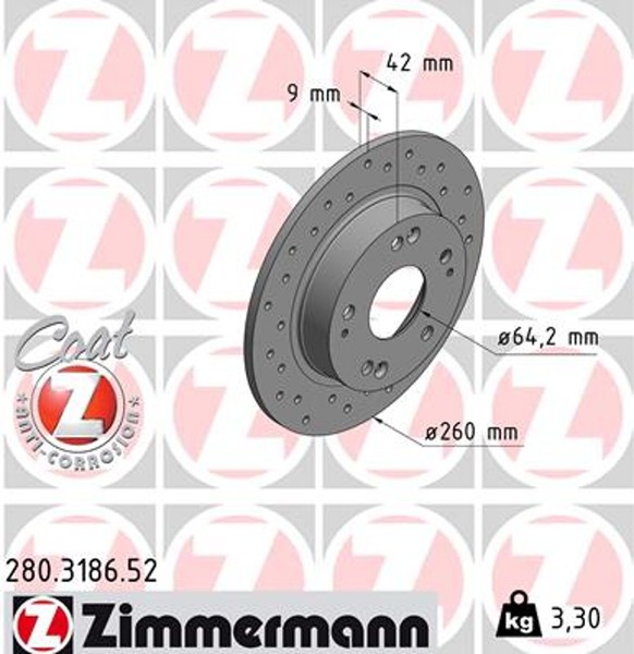 2X Bremsscheibe Sport Z Zimmermann 280.3186.52 FüR Honda Civic FN FK 8 Hatchback-image