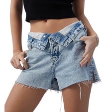 NEW Pacsun Alex High Rise Festival Denim Jean Shorts Distressed Raw Hem Size 27