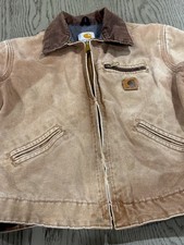 VTG Carhartt BOYS LARGE 10/12 YYJ97 BRN Brown Fleece-Lined Detroit Jacket USA