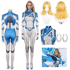 Invisible Woman Susan Storm Jumpsuit Wig Earrings Cosplay Costume Carnival Suit