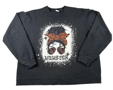 Momster Halloween Sweatshirt Womens 2XL Black Leopard Bandana Graphic Crewneck