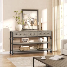 Console Sofa Table 53 in, Entryway Table with 3 Drawers, 3 Tier Metal Sofa Ta...