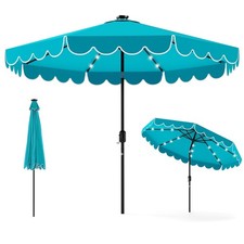 9 FT Solar Patio Umbrella 2-Tiers Scalloped Table Market Umbrella Turquoise