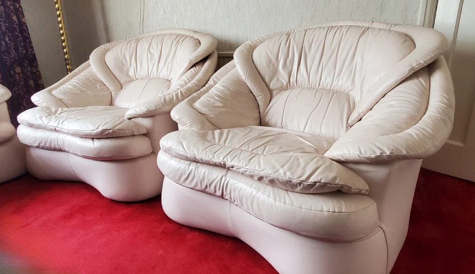 3 piece luxury suite cream leather, used, good condition - Image 3 of 4