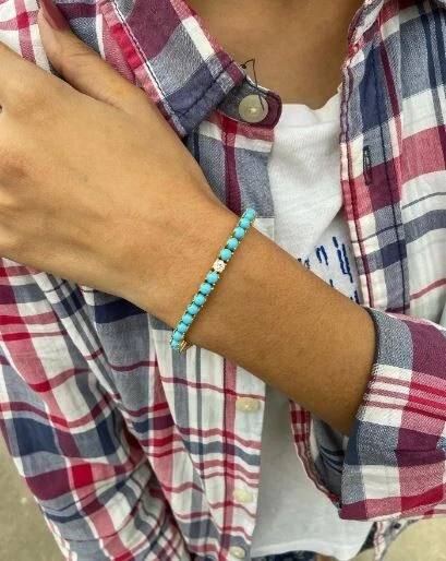 Brazalete Tenis Cabujón Redondo Turquesa La Bella Durmiente en Plata 925 Foto 3 de 4