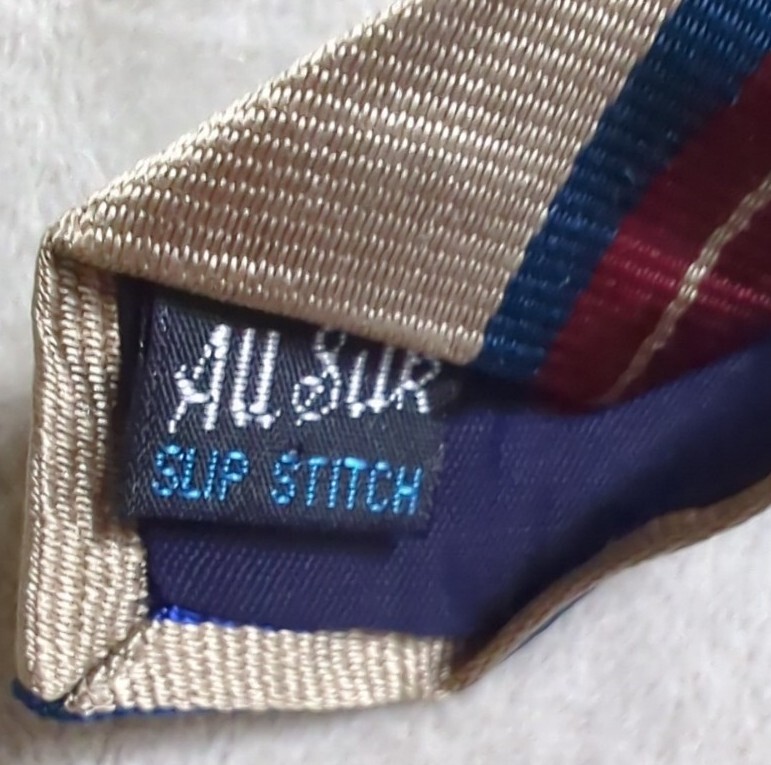 Cravatta vintage 3 25" CORTA fila Harridge marrone blu reale marrone chiaro righe diagonali