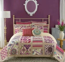 ANTHOLOGY Maddie Euro Pillow Sham Stripe Purple Pink Fuchsia Brown Bohemian