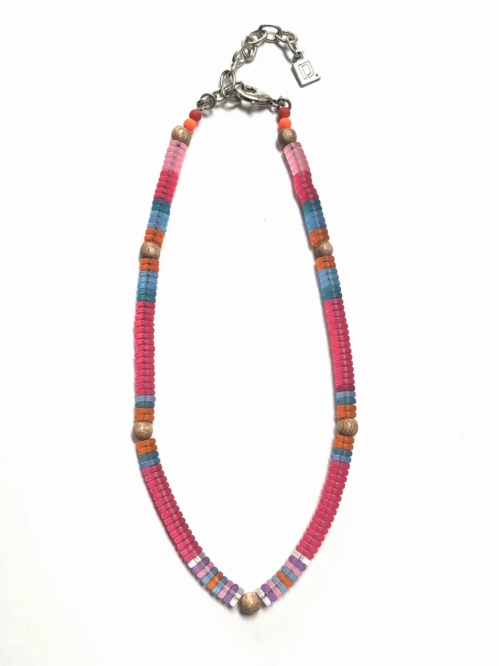 Gargantilla de latón chapado en plata collar DANNIJO resina Heishi y cuentas de madera Foto 3 de 4