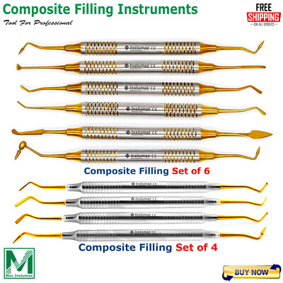 Dental Composite Filling Instruments Flat Plastic Titanium Gold Tips Set of 10PC