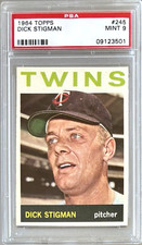 1964 TOPPS #245 DICK STIGMAN PSA 9 MINT TWINS