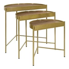 Pemberly Row 3-Piece Transitional Metal Demilune Nesting Table Brown and Gold