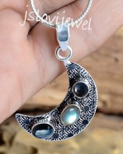 Black Onyx  Labradorite Gemstone 925 Sterling Silver Moon Fantasy Pendant/p1314