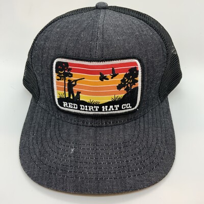 Red Dirt Hat Company Flight Cancelled Black Denim Mesh  Snapback Hunting Cap