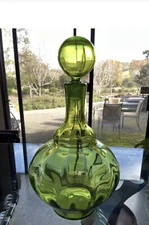 Blenko Olive Green Decanter 
