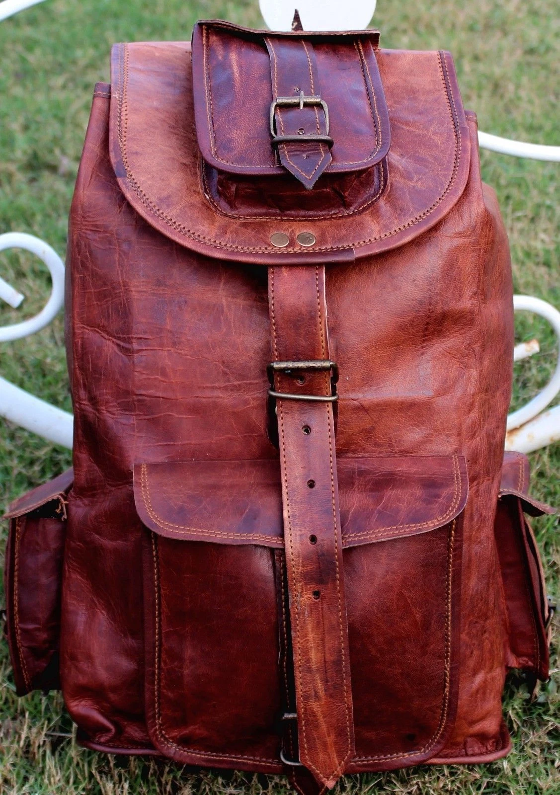 20" New GVB Original Leather BackPack Rucksack Travel Bag For Men's and Women's
