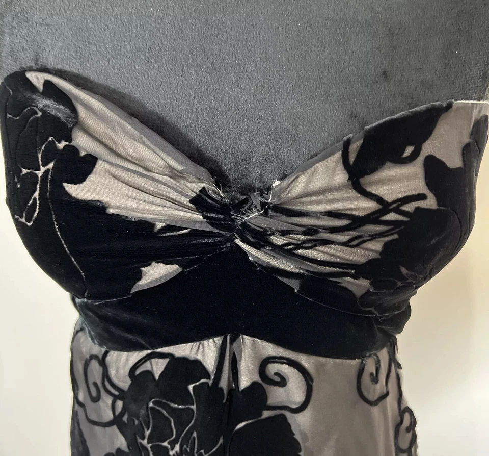 Vestido Casa Blanca Mercado Negro Talla 2 S Terciopelo Negro Burnout Y2K Vintage Sin Tirantes Foto 3 de 4